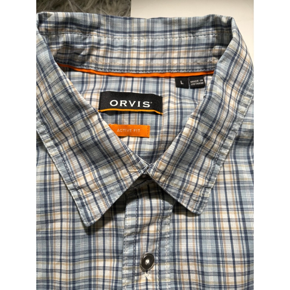 Orvis Active Fit Plaid Button Up Shirt Mens‎ Large Blue Outdoor Hiking - Picture 6 of 8